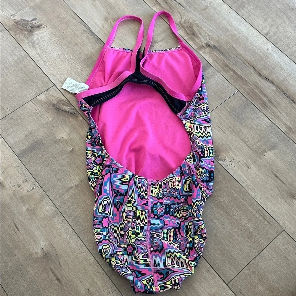 4/$25 NIKE Pink Psychedelic Lined One-Piece Racerback Swimsuit Womens Size 8